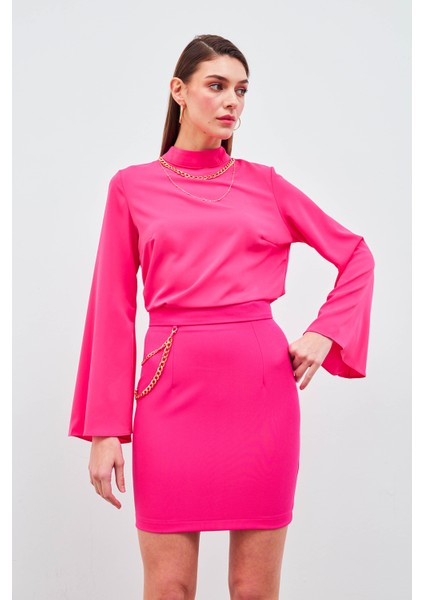 Zincir Aksesuarlı Mini Etek - Fuşya fiyatları