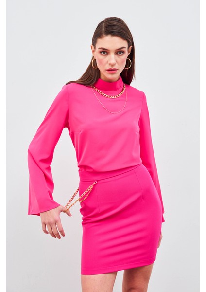 Zincir Aksesuarlı Mini Etek - Fuşya modelleri