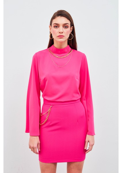 Zincir Aksesuarlı Mini Etek - Fuşya fırsatları