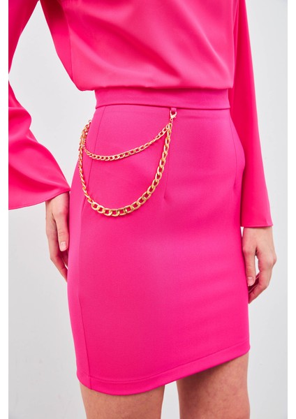 Zincir Aksesuarlı Mini Etek - Fuşya indirimleri