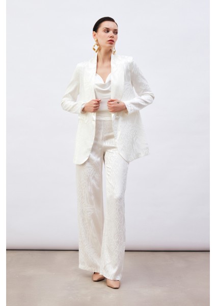 Desenli Saten Pantolon - Ekru modelleri