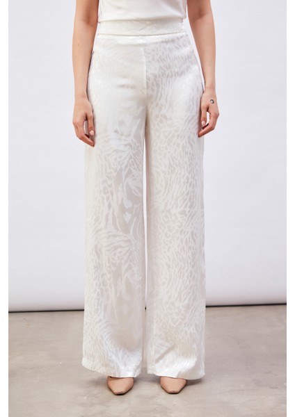 Desenli Saten Pantolon - Ekru indirimleri