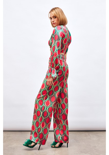 Ön Büzgülü Desenli Salaş Pantolon - Fuşya fiyatları