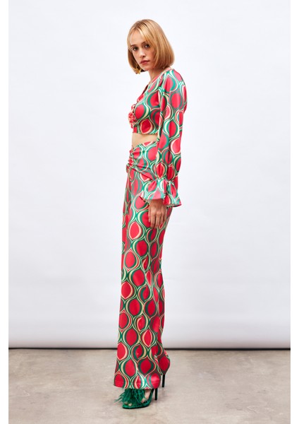 Ön Büzgülü Desenli Salaş Pantolon - Fuşya indirimleri