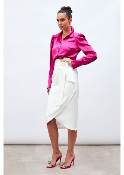 Kuşaklı Kalem Etek - Ekru fiyatları