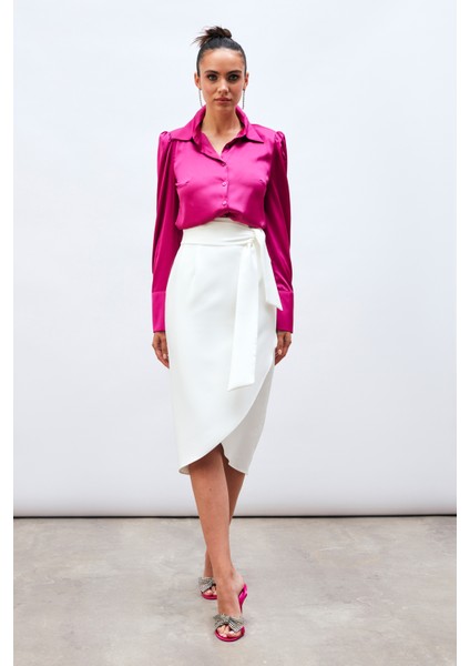 Kuşaklı Kalem Etek - Ekru modelleri