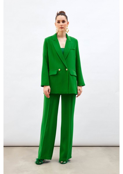 Pile Detaylı Salaş Pantolon - Yeşil fiyatları