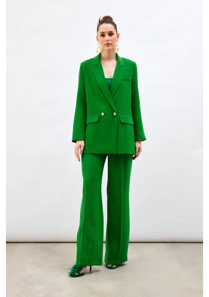 Pile Detaylı Salaş Pantolon - Yeşil modelleri