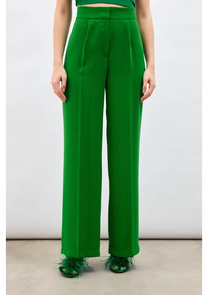 Pile Detaylı Salaş Pantolon - Yeşil fırsatları