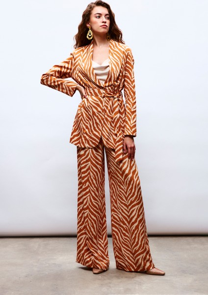 Zebra Desenli Saten Pantolon - Camel modelleri