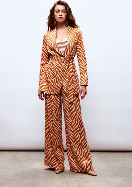 Zebra Desenli Saten Pantolon - Camel indirimleri