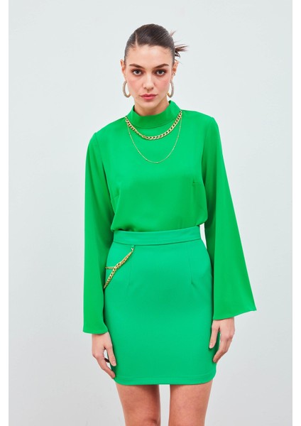 Zincir Aksesuarlı Mini Etek - Yeşil fiyatları