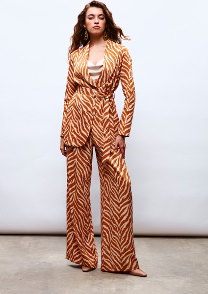 Zebra Desenli Saten Pantolon - Camel fırsatları