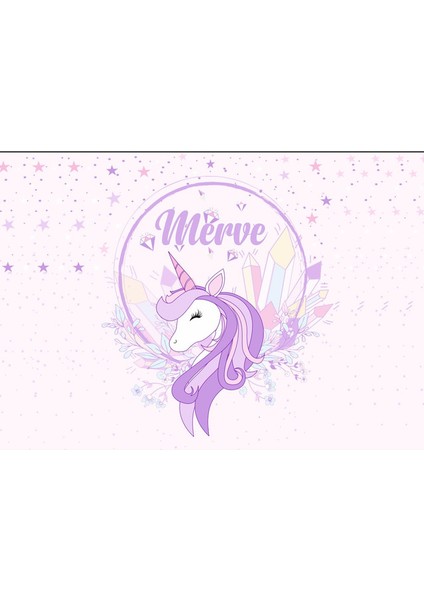 Mor Unicorn Temalı Doğum Günü Afişi-35 x 50 cm
