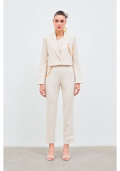 Zincir Aksesuarlı Pantolon - Bej fiyatları