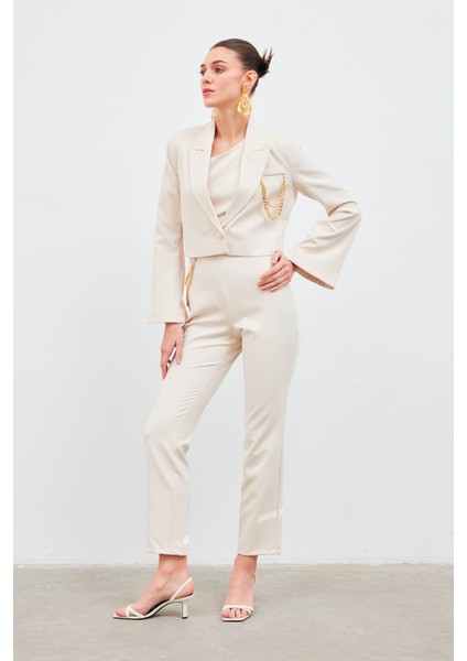 Zincir Aksesuarlı Pantolon - Bej modelleri