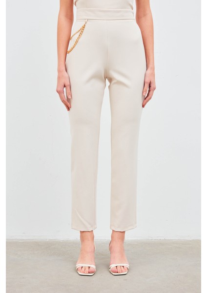 Zincir Aksesuarlı Pantolon - Bej indirimleri