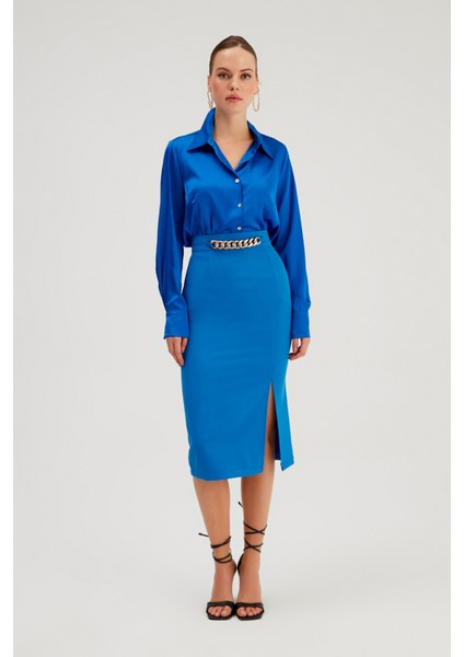 Zincir Detaylı Kalem Etek - Sax Mavi fiyatları