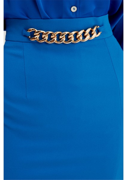 Zincir Detaylı Kalem Etek - Sax Mavi fırsatları
