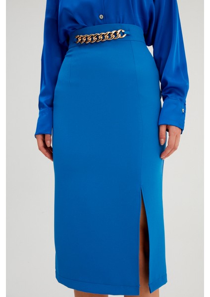 Zincir Detaylı Kalem Etek - Sax Mavi indirimleri