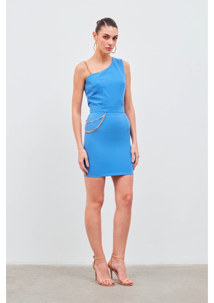 Zincir Aksesuarlı Mini Etek - Sax Mavi fiyatları