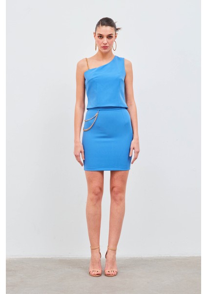 Zincir Aksesuarlı Mini Etek - Sax Mavi modelleri