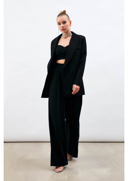 Pile Detaylı Salaş Pantolon - Siyah modelleri