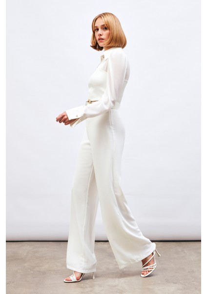 Salaş Krep Pantolon - Ekru fırsatları