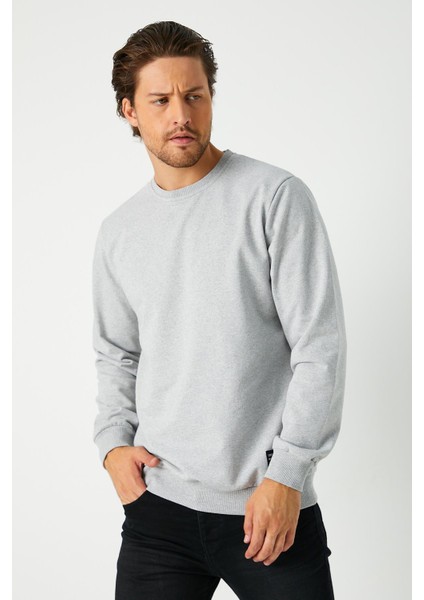 Erkek Gri Basic Bisiklet Yaka Regular Fit Normal Kesim 2 Iplik Sweatshirt