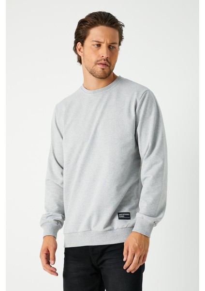 Erkek Gri Basic Bisiklet Yaka Regular Fit Normal Kesim 2 Iplik Sweatshirt