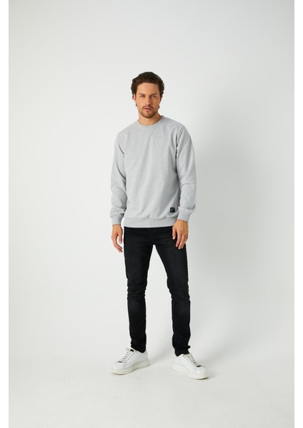 Erkek Gri Basic Bisiklet Yaka Regular Fit Normal Kesim 2 Iplik Sweatshirt