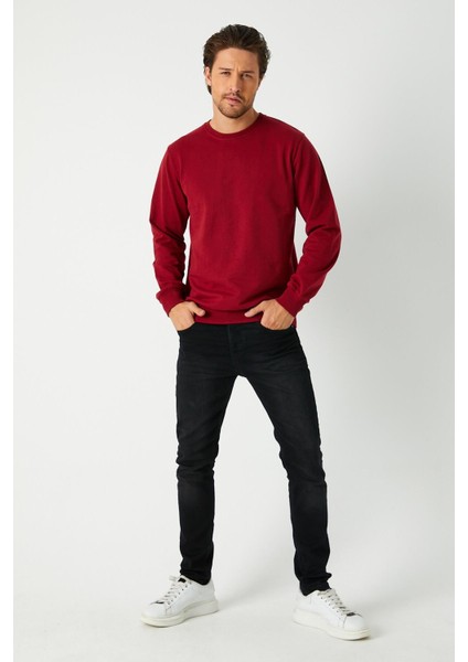 Erkek Bordo Basic Bisiklet Yaka Regular Fit Normal Kesim 2 Iplik Sweatshirt