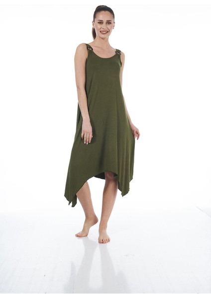 Kadın Düz Renkli Omuz Tokalı Likra Viskon Yazlık Elbise fırsatları