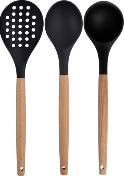 Siyah Bambu Silikon Set - Kepçe, Kaşık, Kevgir, Makarna, Açılı Spatula, Silikon Kaşık, Metal Maşa 7 li Set fiyatları