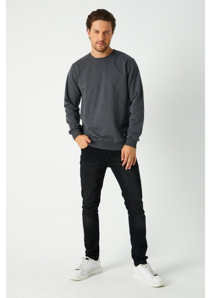 Erkek Antrasit Basic Bisiklet Yaka Regular Fit Normal Kesim 2 Iplik Sweatshirt modelleri