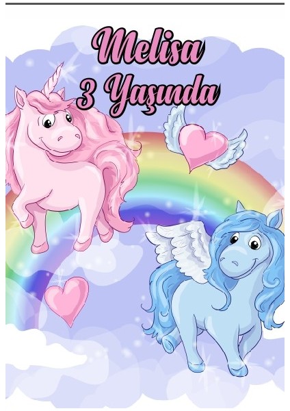 Unicorn Temalı Doğum Günü Afişi-35 x 50 cm