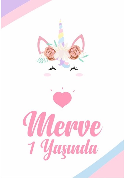 Unicorn Temalı Doğum Günü Afişi-50 x 70 cm
