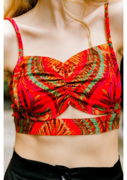 Desenli Ince Askılı Cut Out Detay Koton Bralet