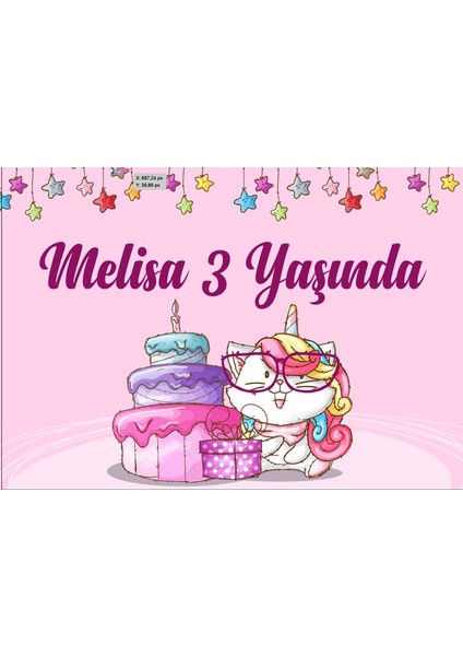 Unicorn ve Pasta Temalı Doğum Günü Afişi-50 x 70 cm