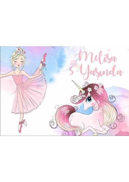 Unicorn ve Balerin Tenalı Doğum Günü Afişi-50 x 70 cm