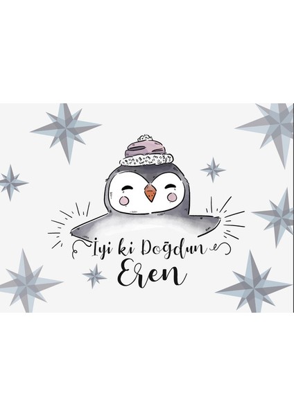 Penguen Temalı Doğum Günü Afişi-50 x 70 cm