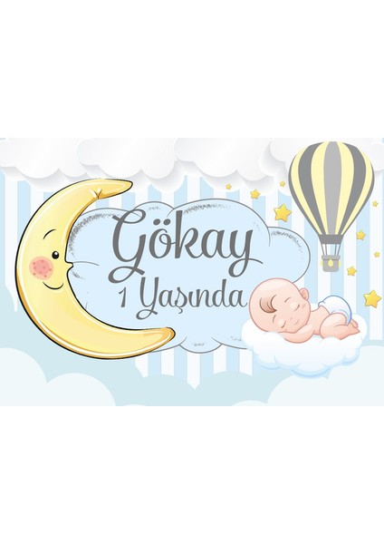 Ay ve Balon Temalı Doğum Günü Afişi-70 x 100 cm
