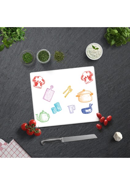 Renkli Tahta | Cam Kesme Tahtası - Cam Kesme Tablası | Beyaz Fon | 29cm x 34cm indirimleri