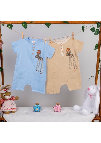 Erkek Bebek Zürafa Desenli Tulum