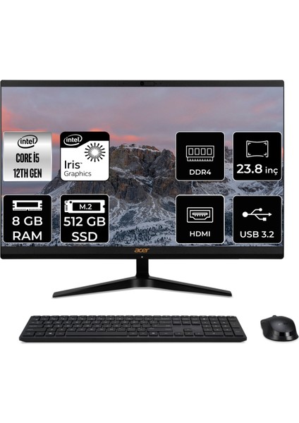 Aspire C24-1700 Intel Core I5 1235U 8gb 512GB SSD 23.8" Fhd Fdos All In One Bilgisayar DQ.BJWEM.006 DQBJWEMP311