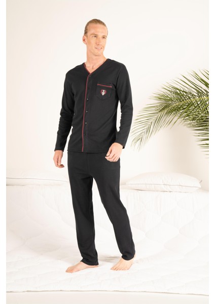 Erkek Kışlık Önden Düğmeli Cepli Penye Pijama Takımı fiyatları