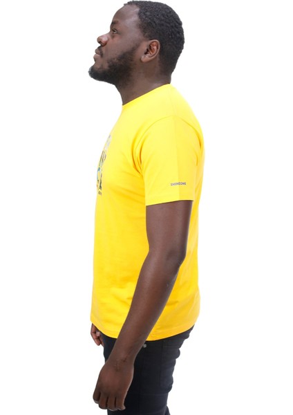Erkek Bisiklet Yaka Standart Fit Göğüs Baskılı Sarı Şık T-Shirt modelleri