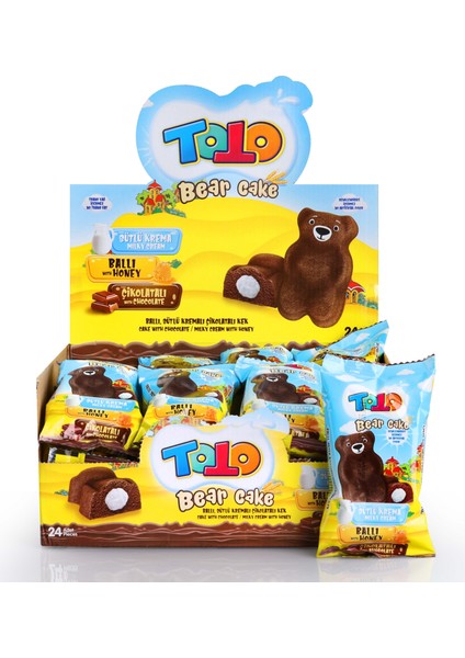 Bear Kek Ballı Süt Kremalı Çikolatalı Kek 40 Gr. 24 Adet (1 Kutu)