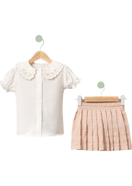 Brode Etekli ,nakış Detaylı Kız Çocuk 2 li takım - Vizon