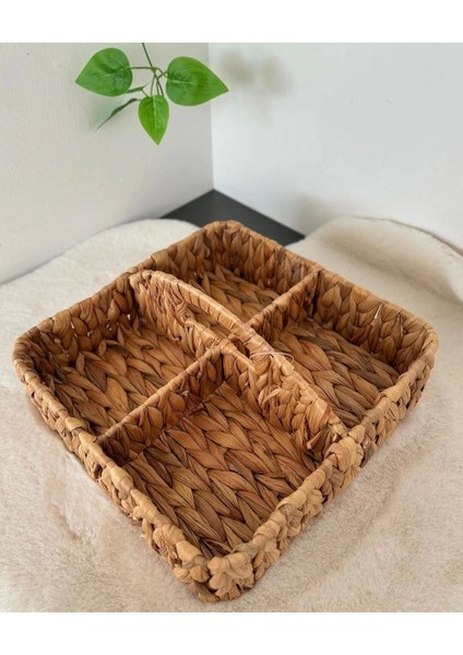 Dekoratif Kare Naturel Hasır Sepet Sele/düzenleyici 4 Bölmeli